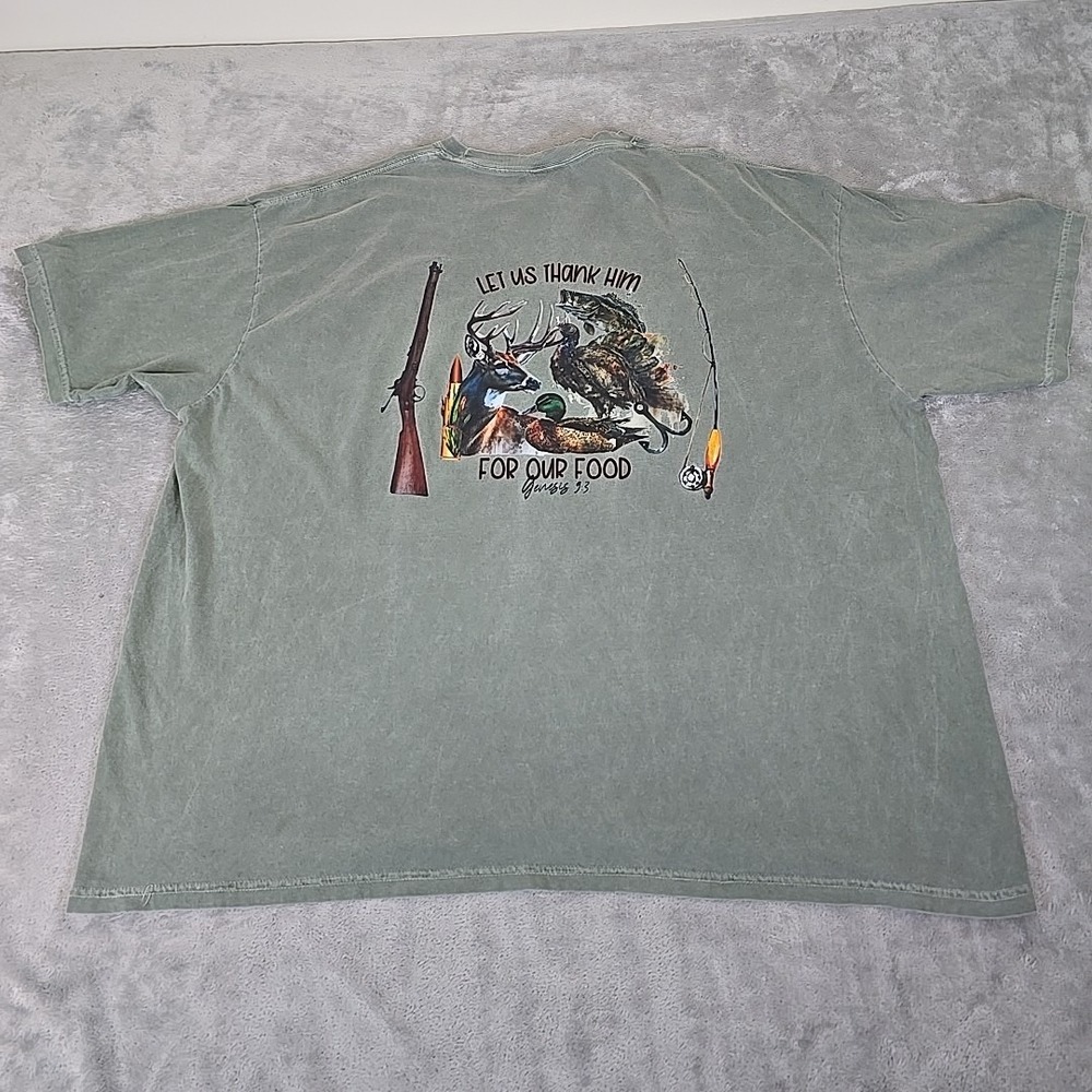 Comfort Colors Shirt Mens 3XL‎ Green  Cotton Let Us Thank Him For Our Food Hunt